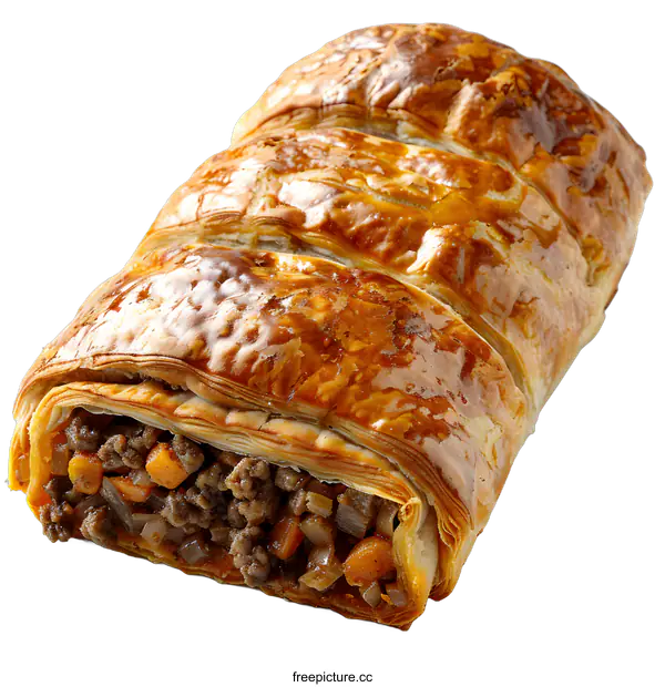 [Transparent Background PNG]Delicious puff pastry meat pie on white background