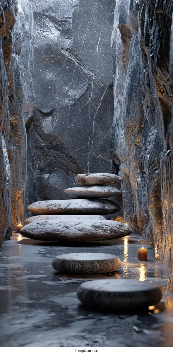 Winter Stone Pathway in a Frozen Canyon