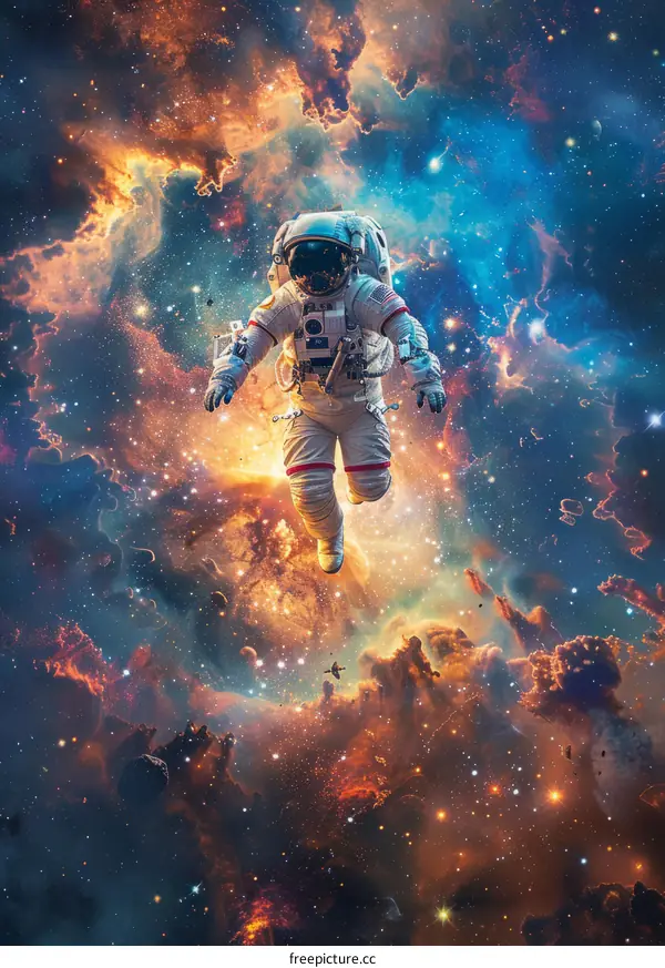 An astronaut in a spacesuit floating in the vastness of space