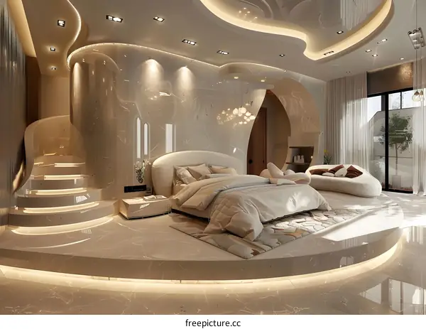 Bedroom with stairs decoration effect