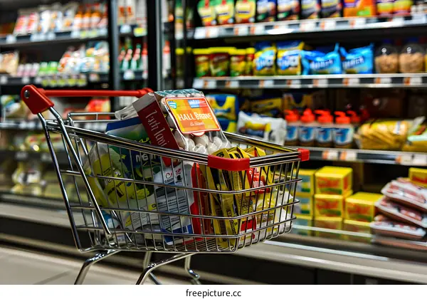 Full Shopping Cart In Grocery Store