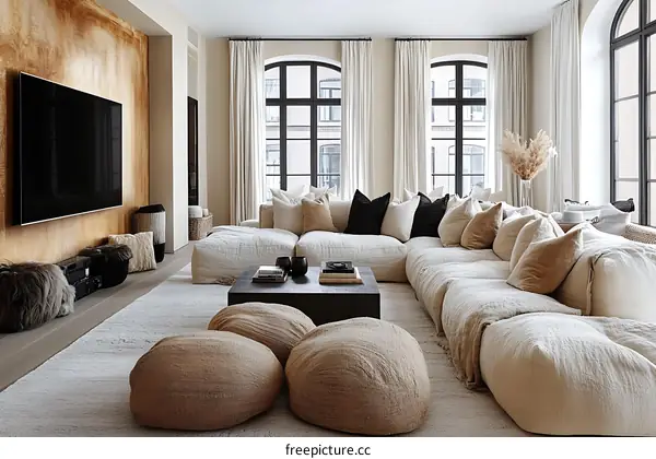 Modern Beige Living Room with Large Windows