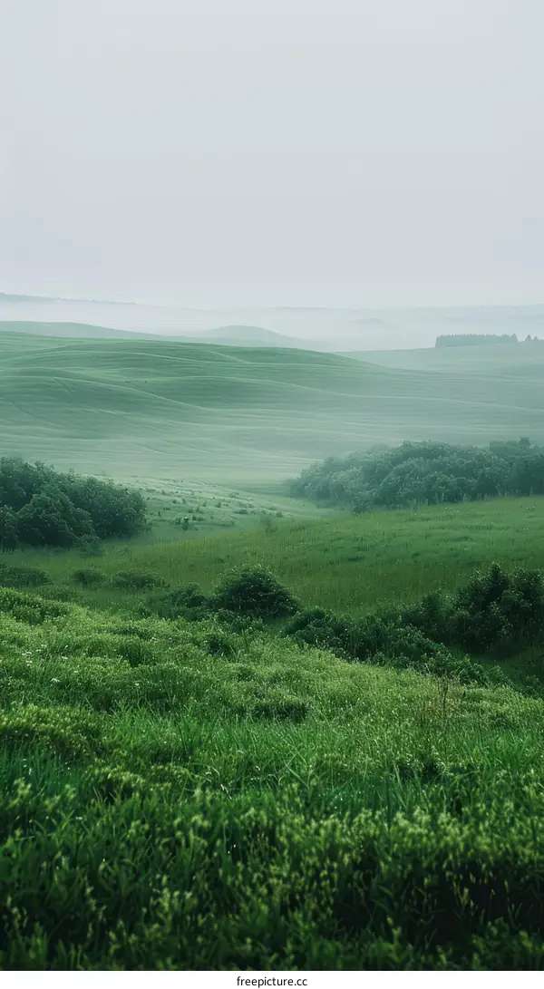 Misty Green Hills: A Tranquil Landscape
