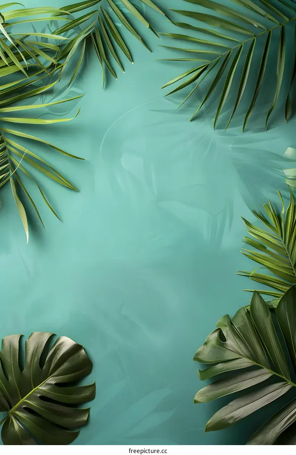 Tropical Leaves Green Background Flat Lay