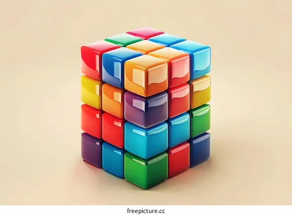 Abstract Colorful Cubes 3D Rendered