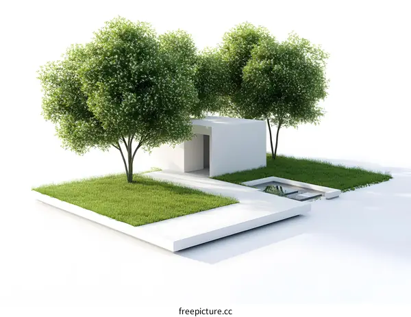 Minimalist Modern House with Green Grass and Trees