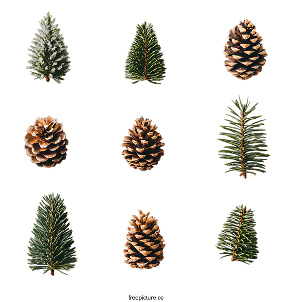 [Transparent Background PNG]Collection of Pine Cones and Pine Branches on transparent background