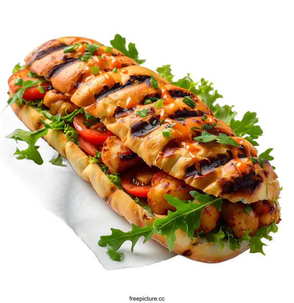 [Transparent Background PNG]Grilled chicken sandwich on white background