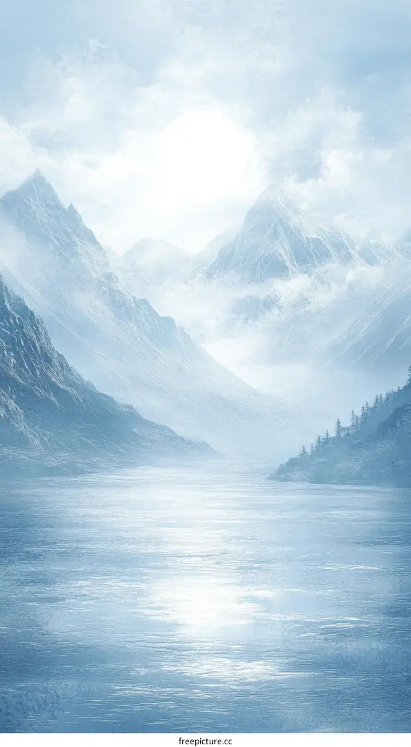 Frozen Mountain Lake Scenery Illustration