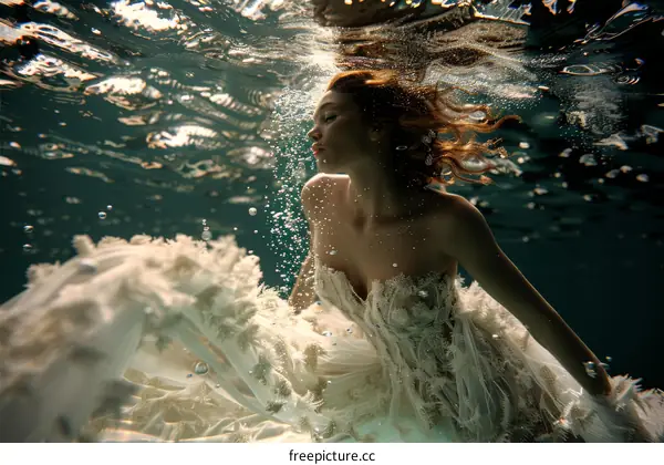 Woman in White Dress Underwater