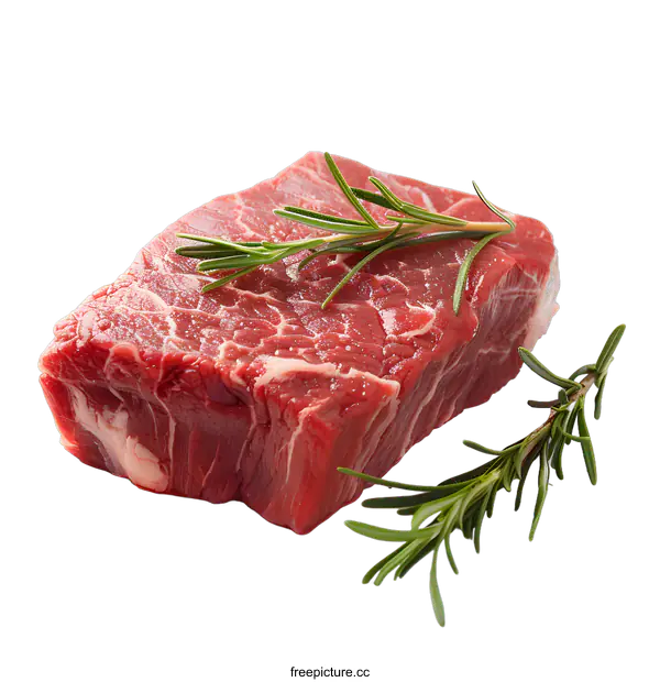 [Transparent Background PNG]raw beef steak with rosemary