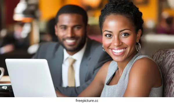 Business Colleagues Working in Cafe