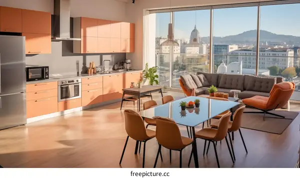 Modern Open-Plan Living Space with Large Kitchen and Dining Area