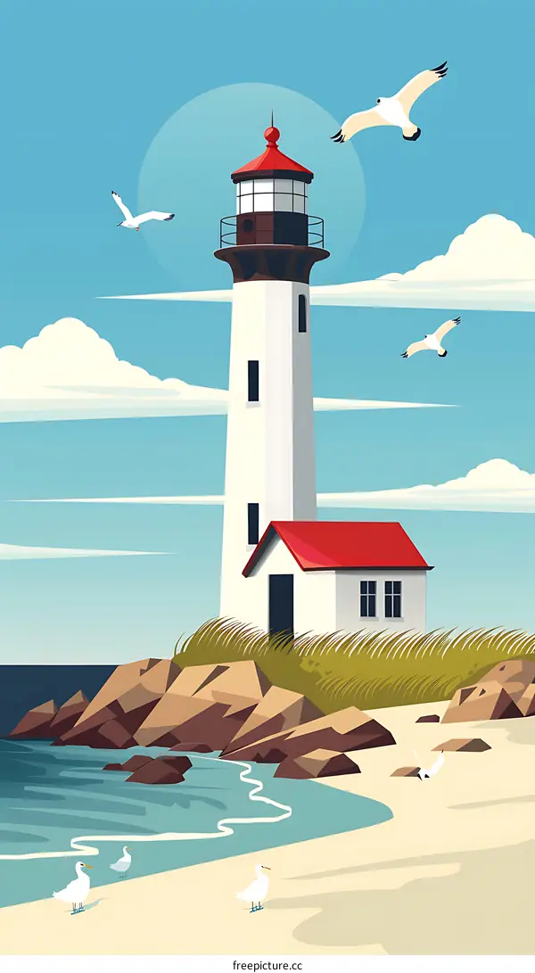 Lighthouse on the Coast with Seagulls