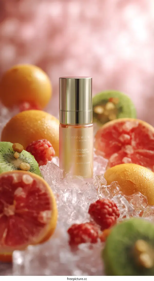 Fresh Fruit Beauty Serum Bottle on Ice