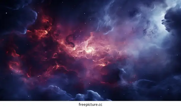 Interstellar space cloudscape with bright glowing nebula and stars