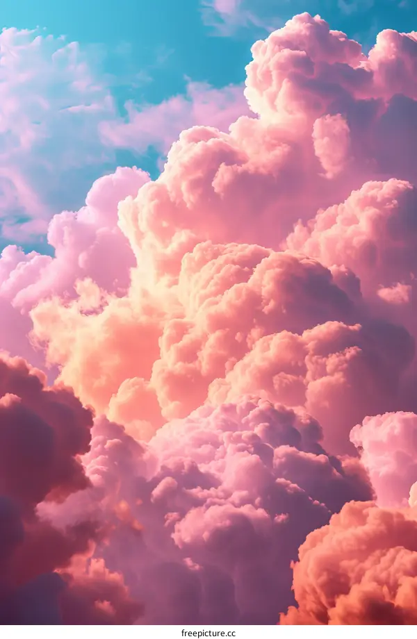 Dreamy Pink and Blue Sky with Fluffy Clouds