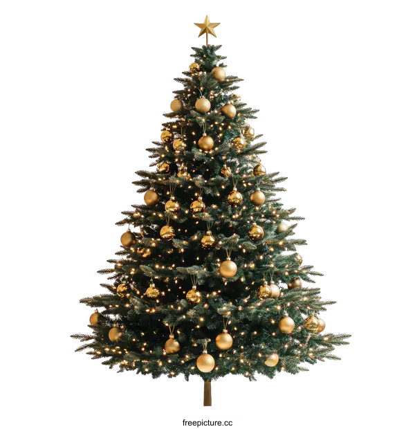 [Transparent Background PNG]Christmas Tree with Golden Ornaments