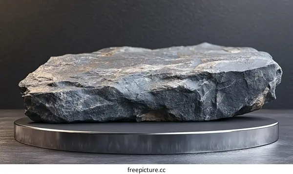 Gray Stone Rock Display on Modern Pedestal