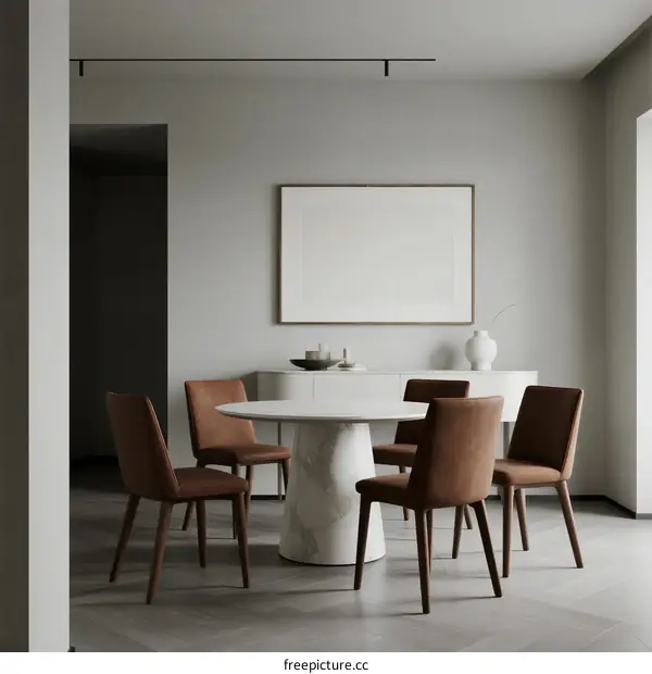 Modern Dining Room with White Table and Brown Chairs