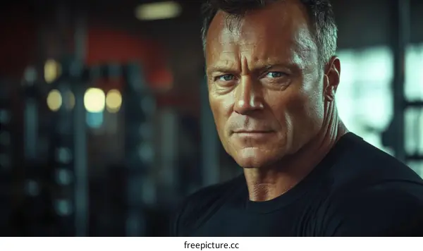 Close-up Portrait of a Muscular Man in a Gym