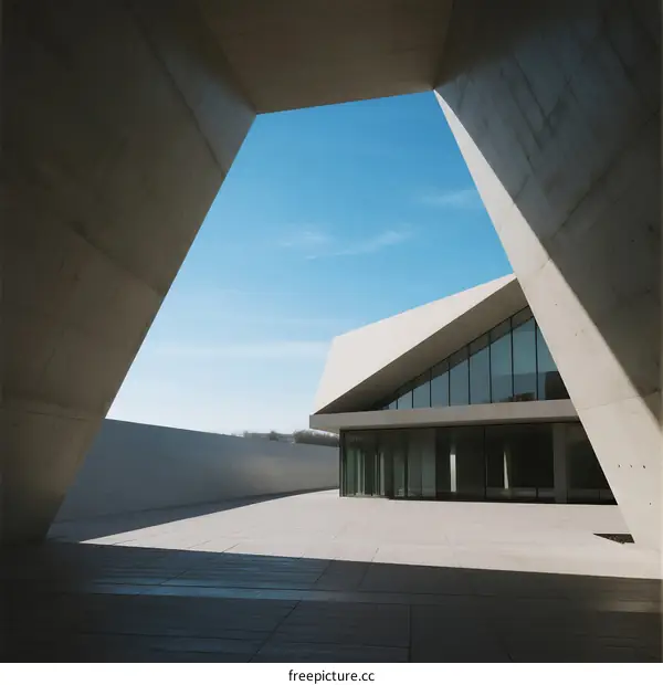 Modern Architectural Design with Sharp Concrete Angles and Glass