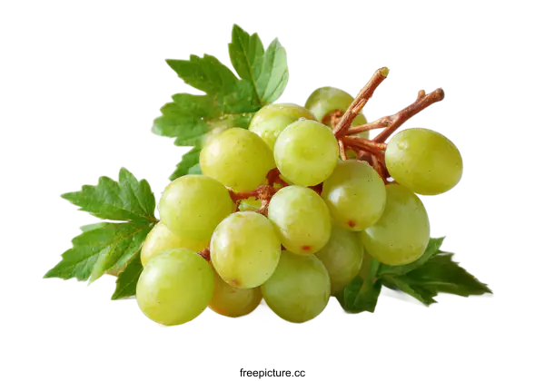 [Transparent Background PNG]Closeup of Fresh Green Grapes with Leaves