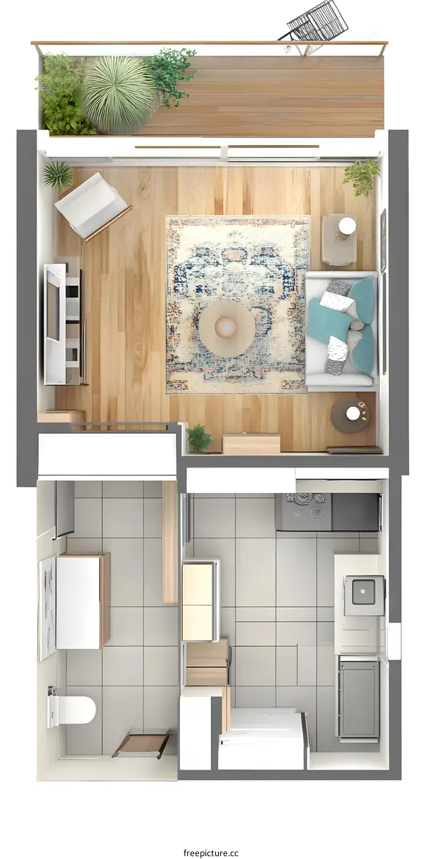 Modern Apartment Floor Plan With Balcony And Furniture