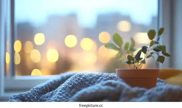 Cozy Windowsill Scene with Plant
