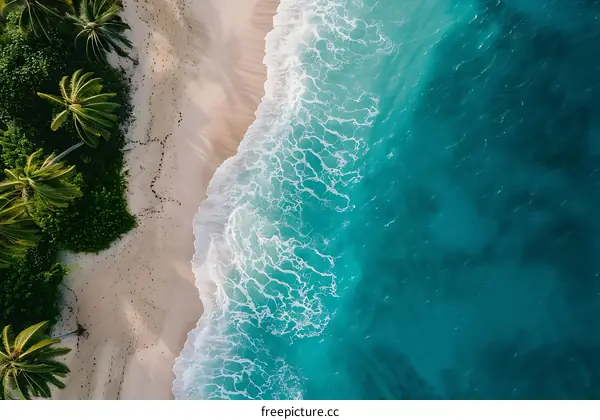Aerial View of Tropical Beach with Palm Trees