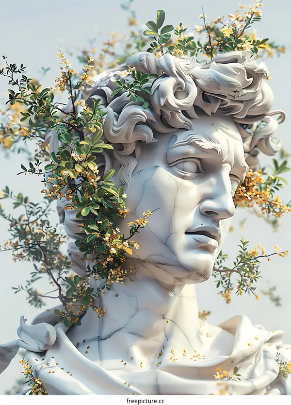 Marble Statue with Flowers