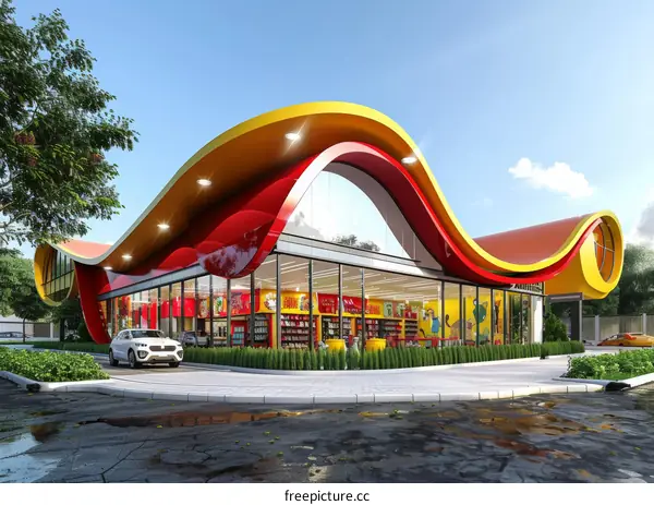 The colorful and unique architecture of the gas station