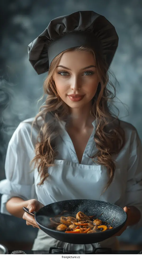 Young Woman Chef Cooking in a Restaurant Kitchen