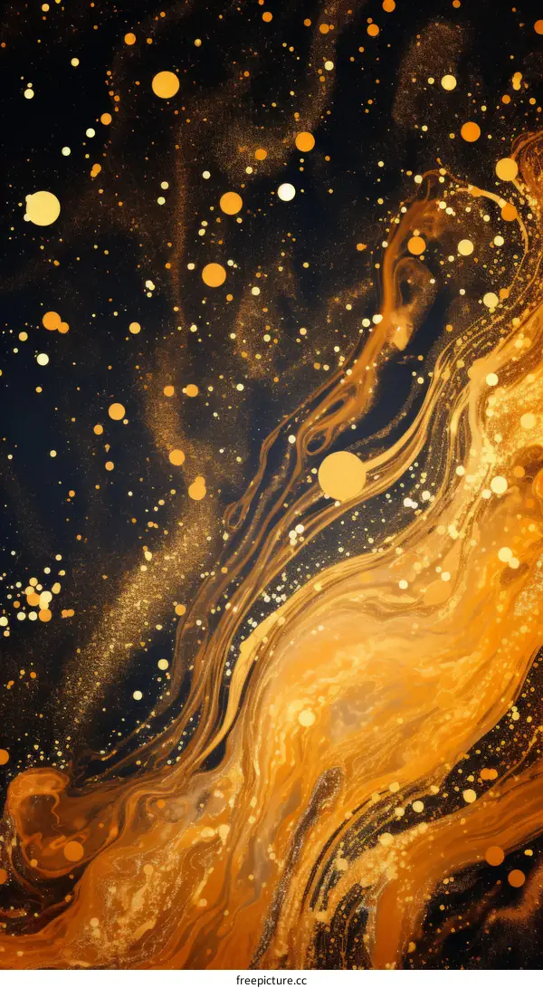 Golden fluid art painting. Modern abstract painting. Liquid acrylic artwork.