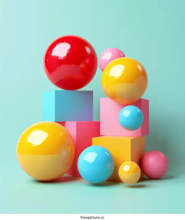 Colorful 3D Balls and Boxes Composition