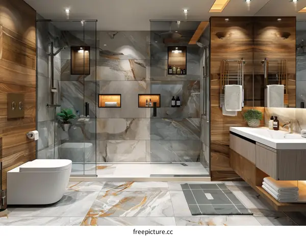 Modern Bathroom Interior Design with Walk-in Shower