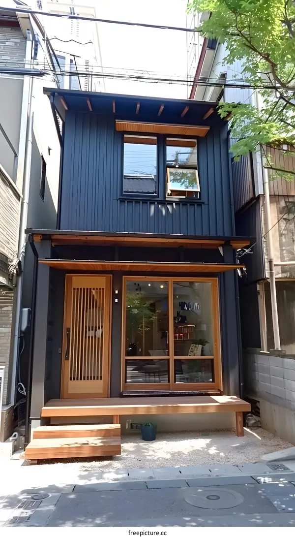 Black and Wood Facade of a Japanese Shop