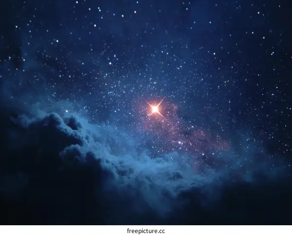 Starry Night Sky with a Bright Star