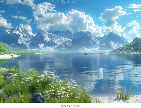 Stunning Mountain Lake Scenery Illustration