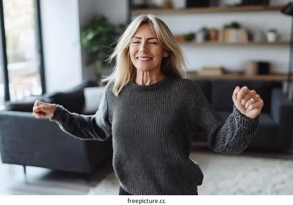 Happy Caucasian Woman Enjoying a Moment at Home