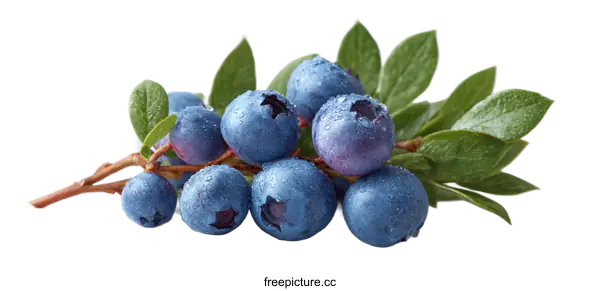 [Transparent Background PNG]Fresh Blueberries with Dew Drops on Branch