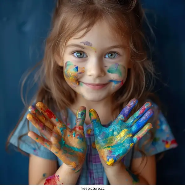 Little girl with painted hands and face