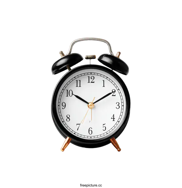[Transparent Background PNG]Vintage Black Alarm Clock on White Background