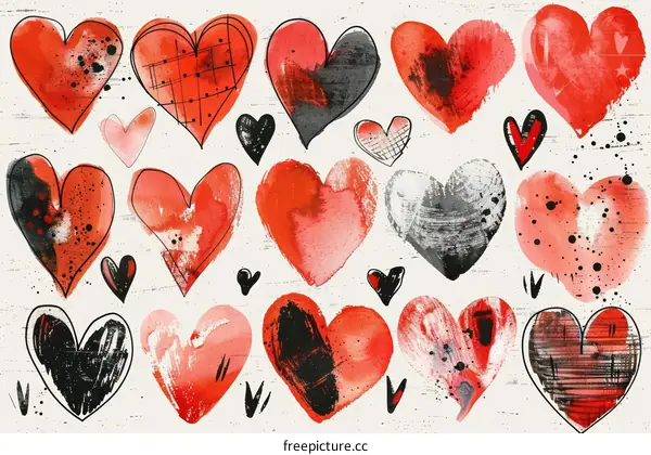A Collection of Hand-painted Watercolor Hearts