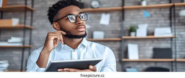 African American Man Using Tablet in Office