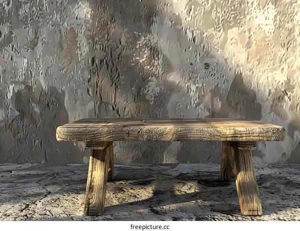 Rustic Wooden Table Against a Weathered Concrete Wall