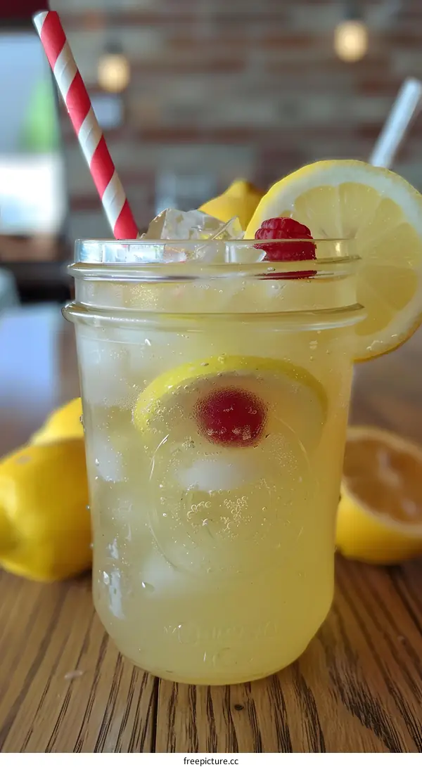 Refreshing Summer Lemonade with Lemon and Raspberry