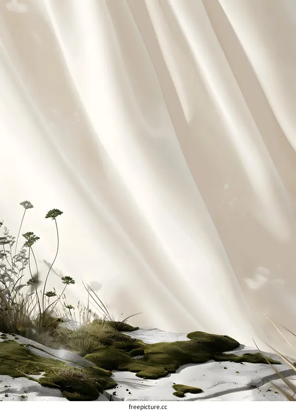 Abstract Minimalist Background with Green Moss and Beige Fabric