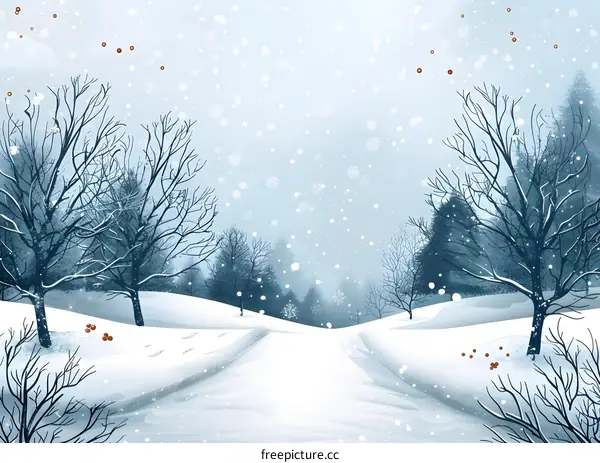 Snow-covered field and trees