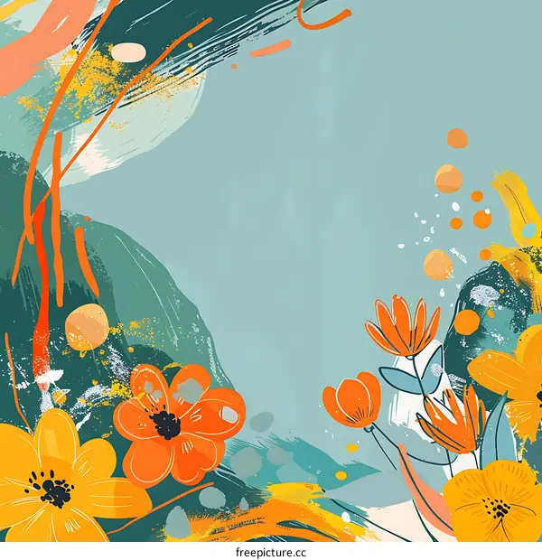 Abstract Floral Illustration With Orange And Yellow Flowers